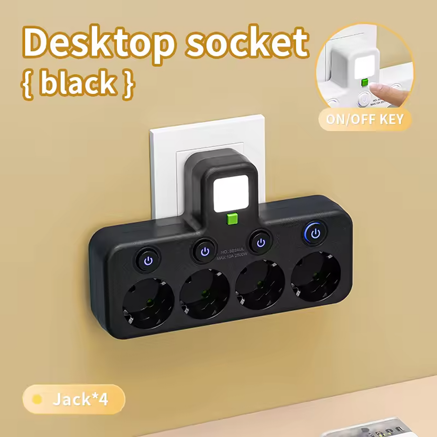 Compact EU Power Strip with USB Charging & Night Light