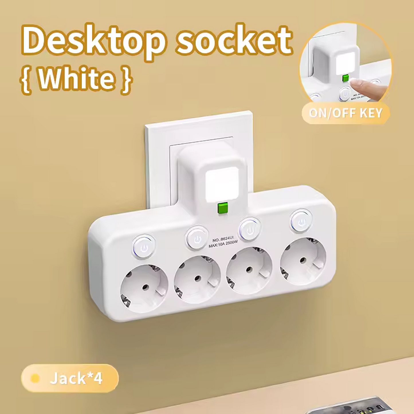 Compact EU Power Strip with USB Charging & Night Light